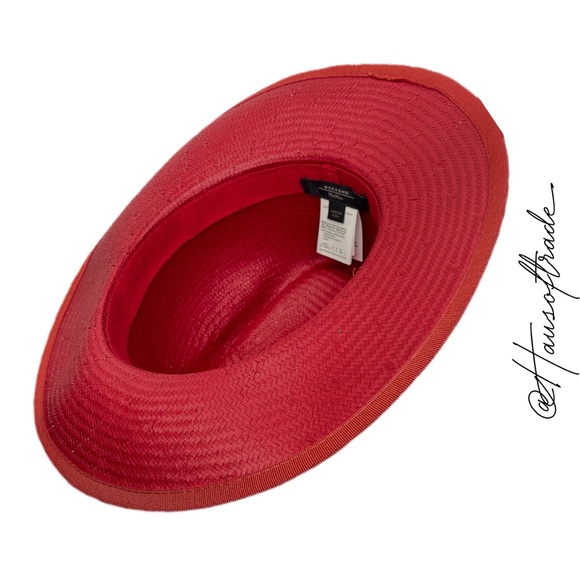 MAXMARA Weekend Rolle Red Straw Ribbon Hat - Picture 15 of 16